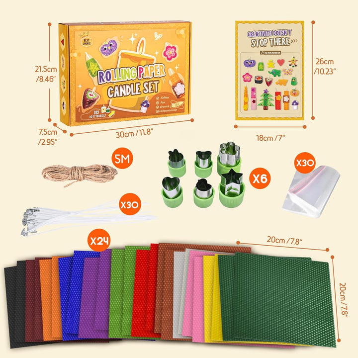 BuzzoXerex Bienenwachsplatten für Kerzen, 24 Stück Farbenfrohe Wachsplatten für Kerzen(20 x 20cm), K