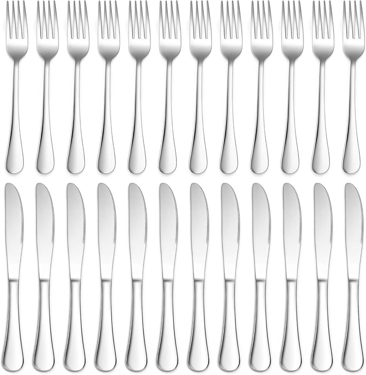 Joyfair Steakbesteck Set, 24-teilig Edelstahl Tafelmesser und Tafelgabeln Set, Steak Besteck Set für