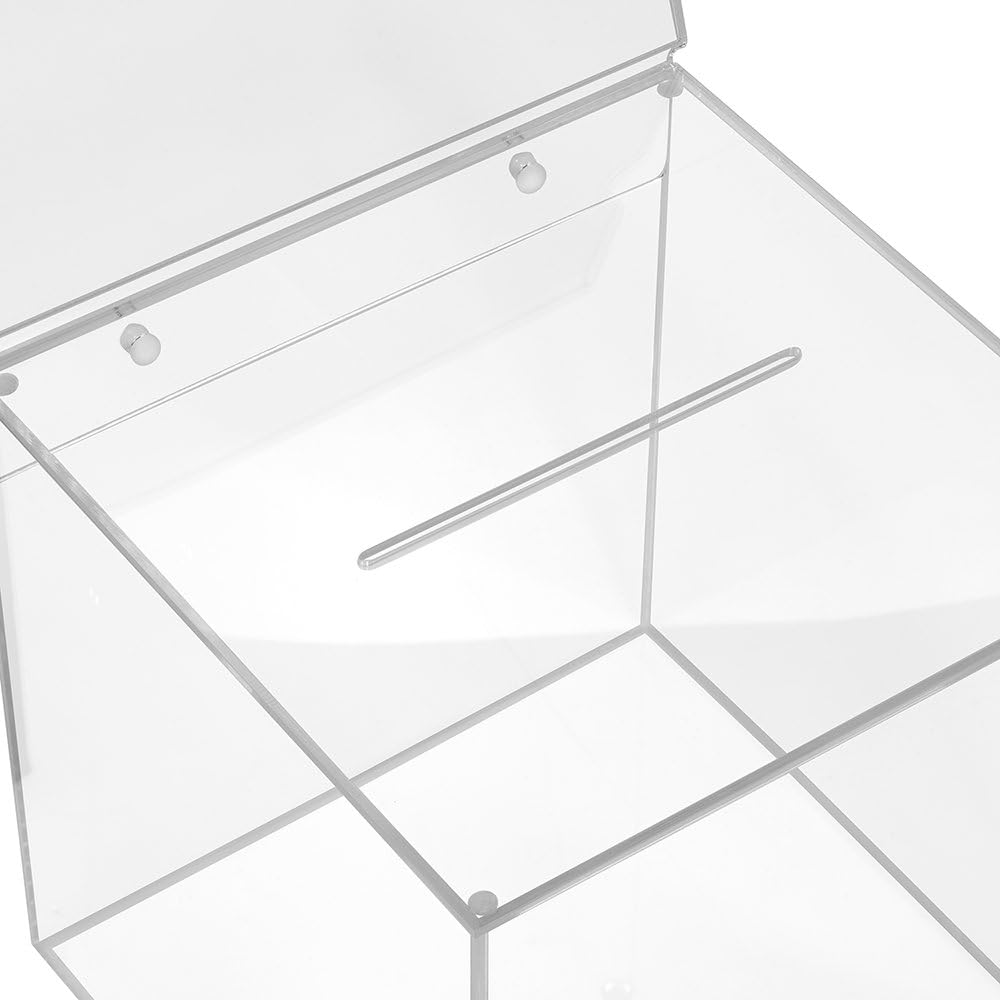 Losbox aus Acrylglas in 200x200x200mm mit Topschild DIN A4 Hoch - Zeigis® / Spendenbox/Aktionsbox/Ge