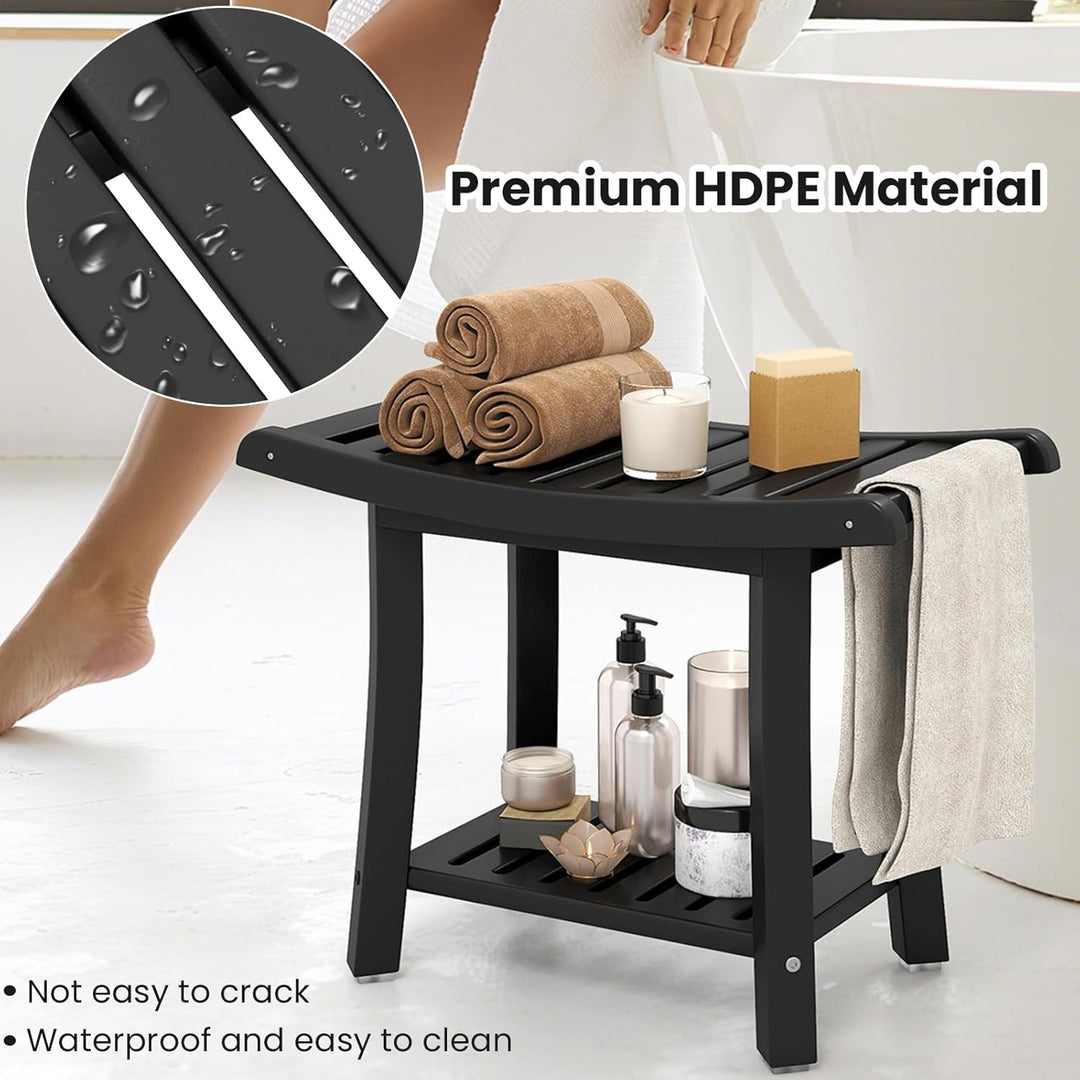 HOMASIS Badhocker mit Ablage, Duschbank bis 170 kg belastbar, Duschhocker aus HDPE, Badezimmer Dusch