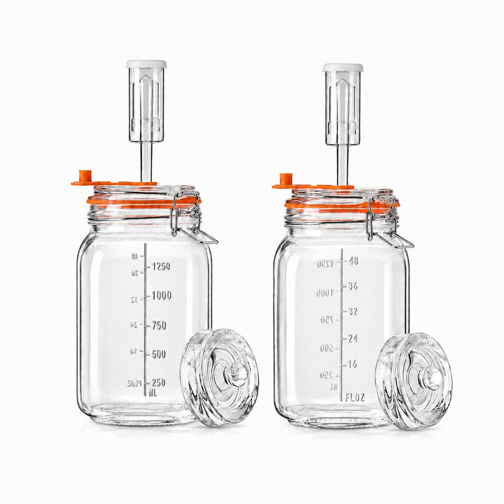 Fermentierglas 1,5 L – Quadratisches Glas-Fermentierset mit Gewicht für Sauerkraut, Hot Sauce, Met,