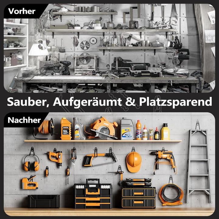 Kitmiido 12er Set Wandhaken für Garage | Schwerlast Doppelhaken | Platzsparende Aufbewahrung für Wer