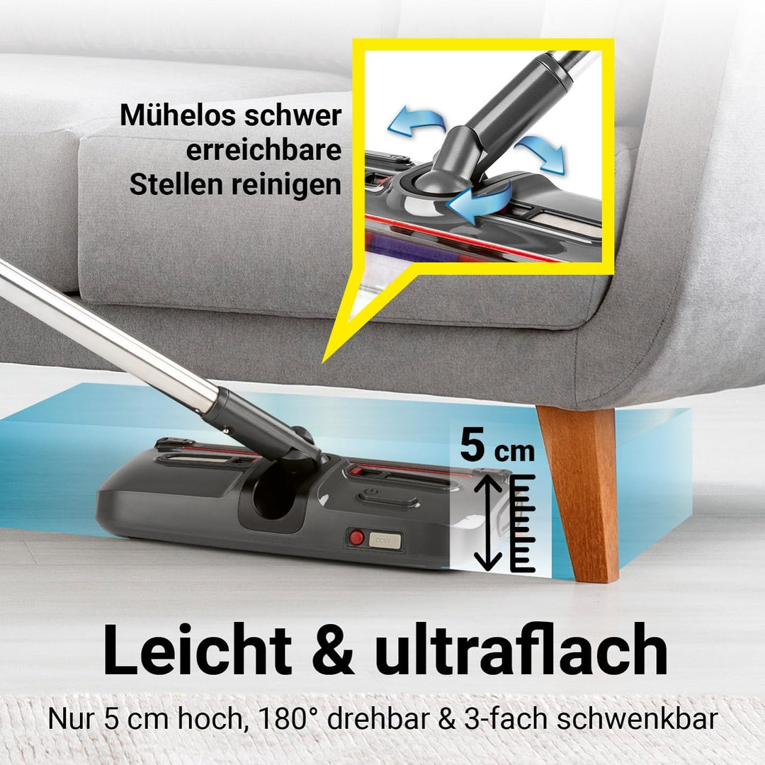CLEANmaxx Akkubesen kabellos | Bodenfeger mit 1.200 U/min & 4 Bürsten | inkl. LED-Licht | Anti-Haar-
