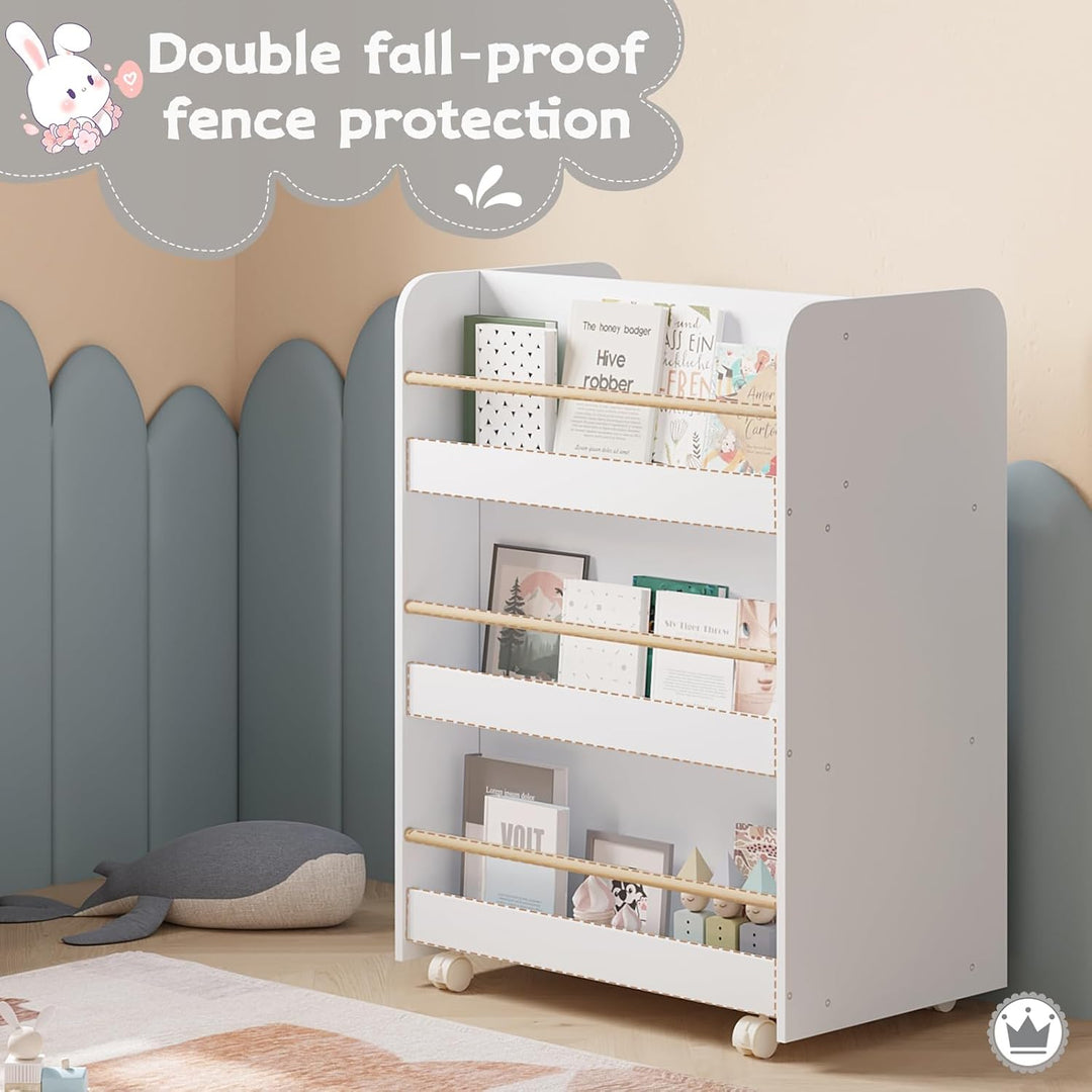 WOLTU Kinderregal beweglich, 2 in 1 Bücherregal Spielzeugregal, Kinder Regal mit Boxen, zweiseitiger