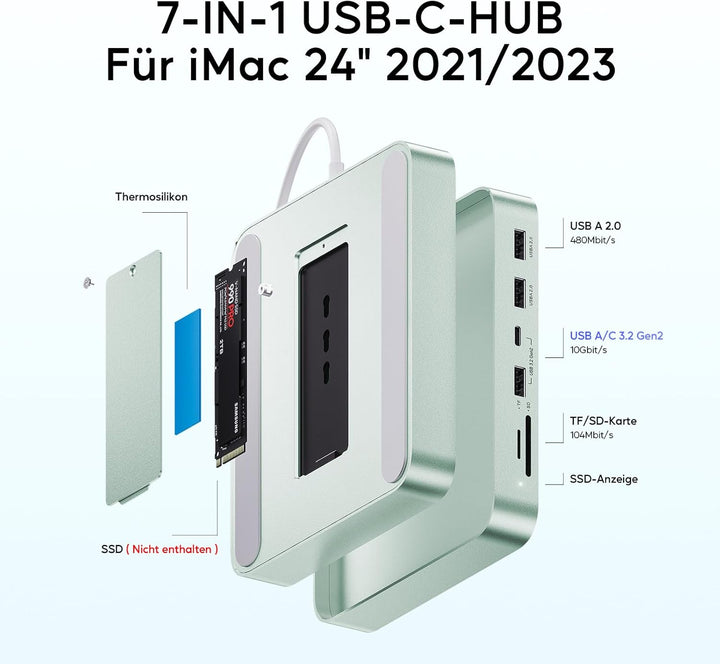 USB C HUB Für iMac 24" 2021/2023/2024, 7 In 1 iMac HUB Für iMac M1/M3/M4, iMacZubehör Mit USB C 10gb
