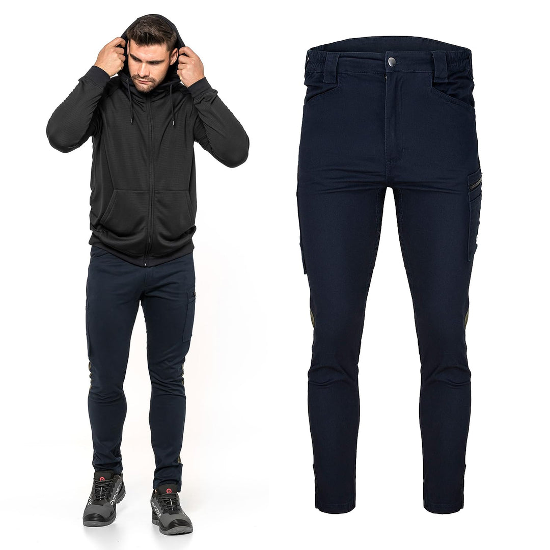 Avacore TUBBOS Slim Stretch Arbeitshose Slim Fit-Schnitt Reflektierende Paspeln und Logos 97% Baumwo