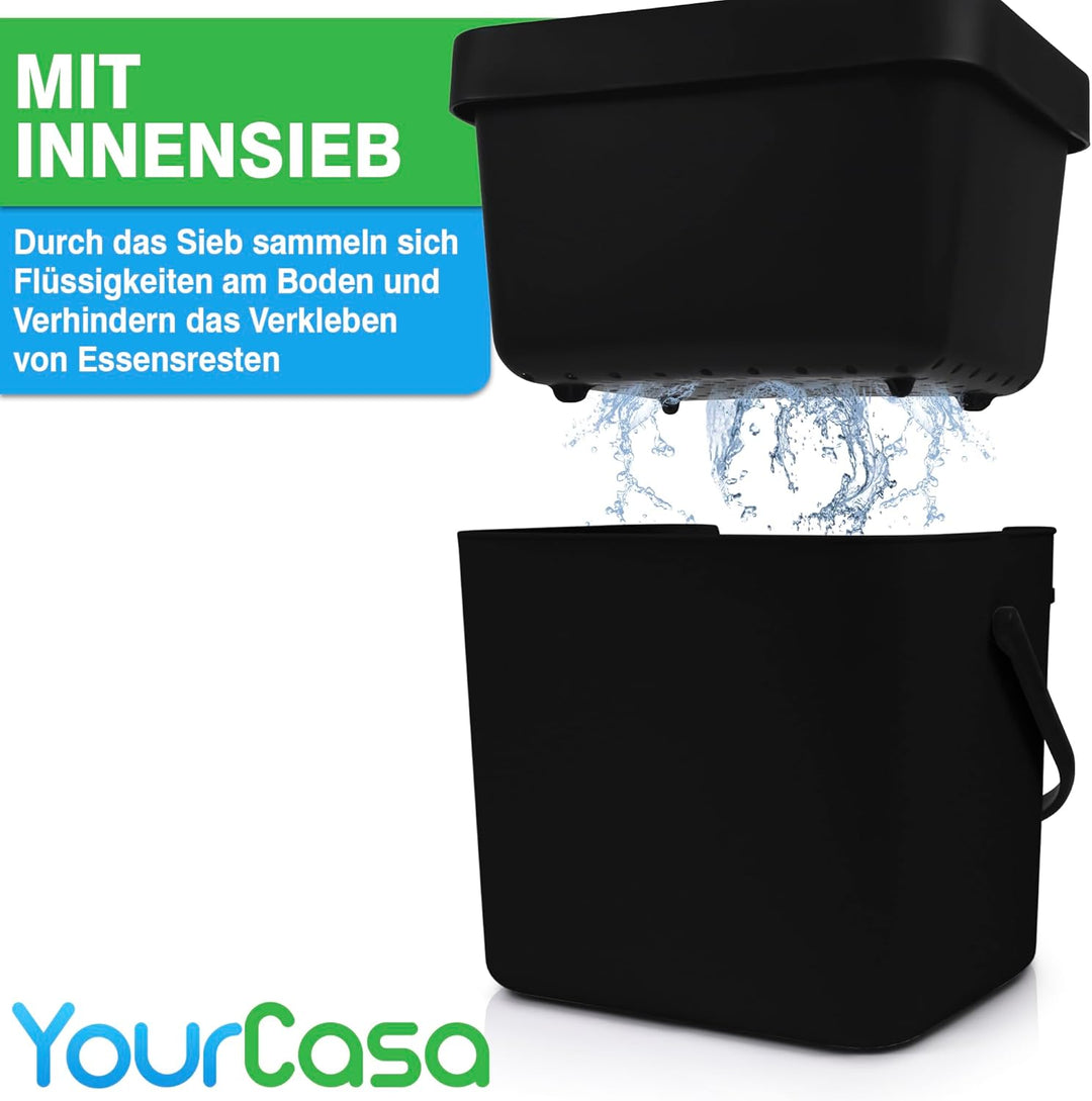 YourCasa Biomülleimer Küche 7L - Komposteimer zum Einhängen mit Sieb - Spülmaschinenfest - Biomüll B