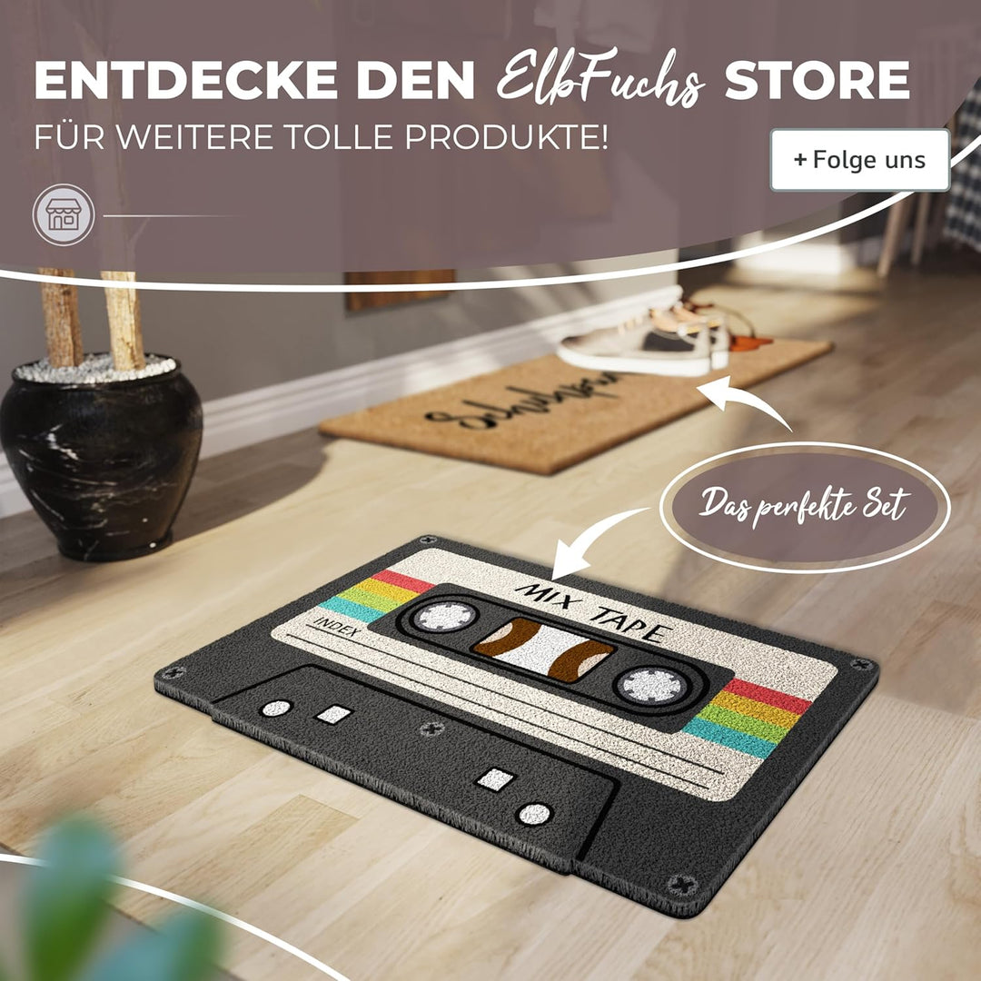 ElbFuchs Fussmatte Kokos 60x40cm Mixtape I Extra langlebige & rutschfeste Kokosmatte für Innen & Übe