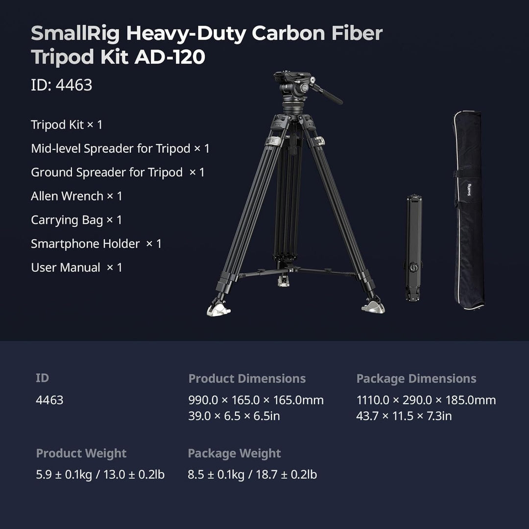 SMALLRIG AD-120 FreeBlazer Carbonfaser Videostativ Kit, 77" Videostativ mit 6 Stufigem Gegengewicht,