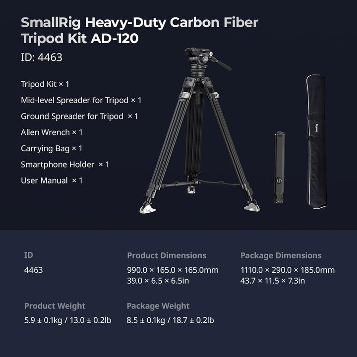 SMALLRIG AD-120 FreeBlazer Carbonfaser Videostativ Kit, 77" Videostativ mit 6 Stufigem Gegengewicht,