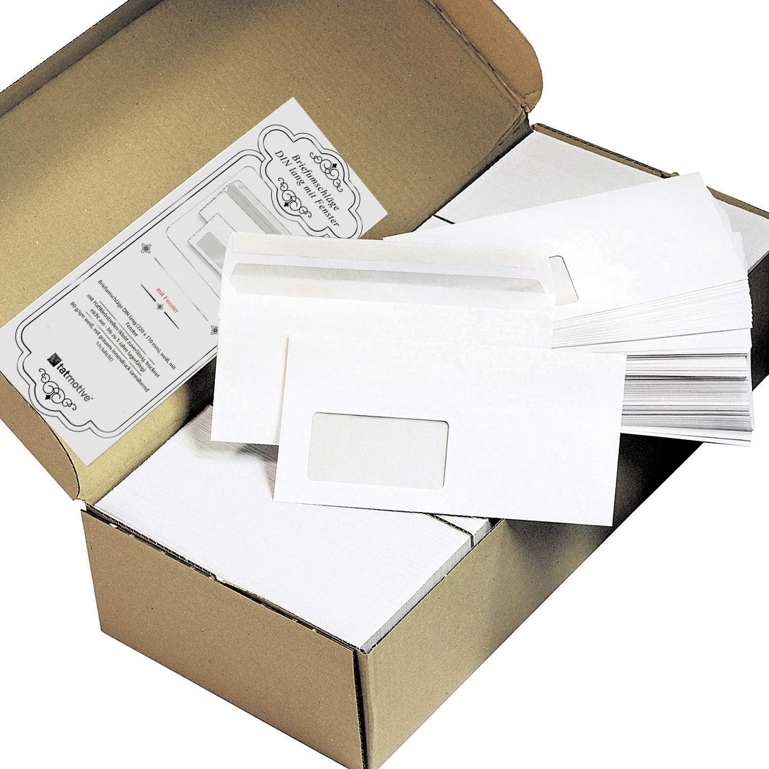 TATMOTIVE Briefumschläge DIN lang Mit Fenster (1000 Stück) Mit Haftklebestreifen (kein Austrocknen -