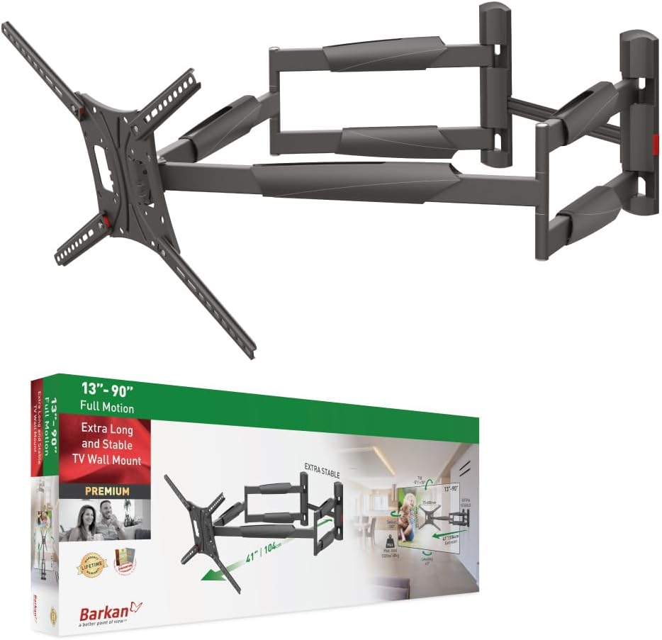 Barkan 104cm Lange TV Wandhalterung, 13-90 Zoll Doppelarm, Schwenkbar/Vollbewegung luxuriösen TV Hal