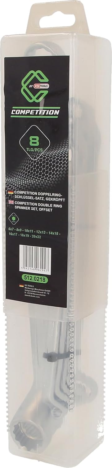 COMPETITION 512.0218 Doppel-Ringschlüssel-Satz, gekröpft, 8-tlg (Powered by KS TOOLS)