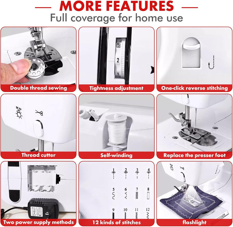 LetCart 825A Nähmaschine, Tragbare Elektrische Nähmaschine für Anfänger, Mini-Nähmaschine mit Fusspe