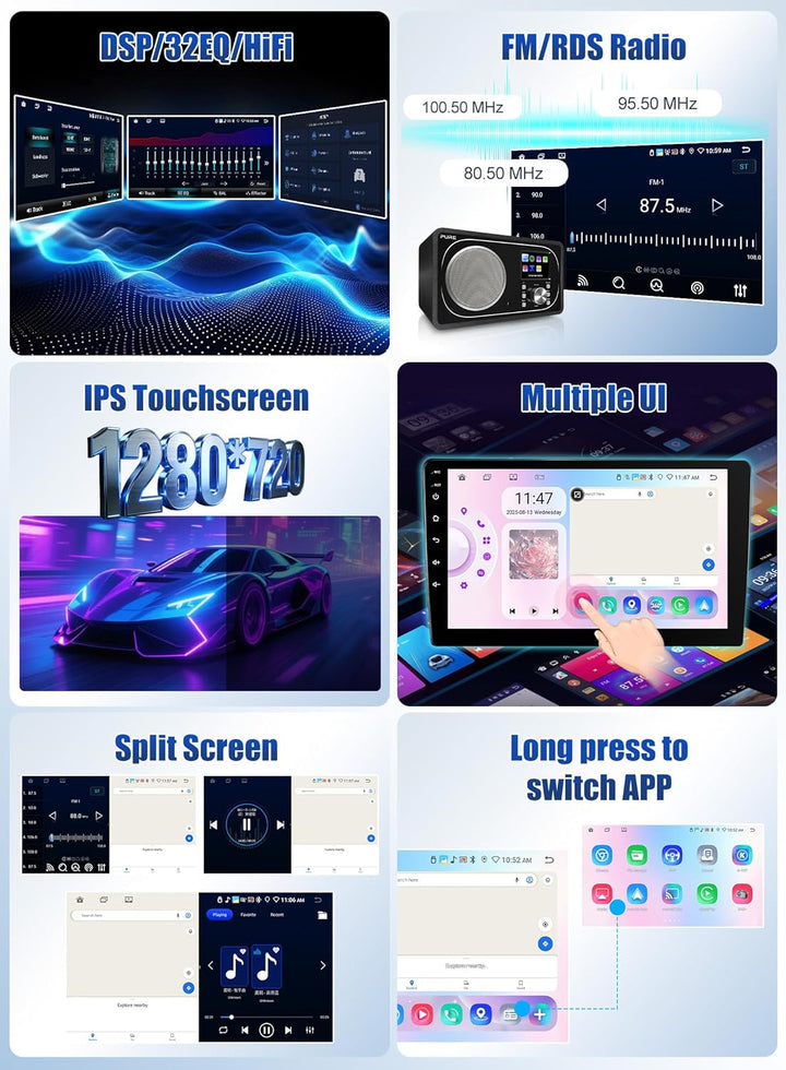 SIXWIN 8-Core 6+128G Android 15 Autoradio für Ford Fiesta 2009-2017 mit Carplay/Android Auto/DSP,9''