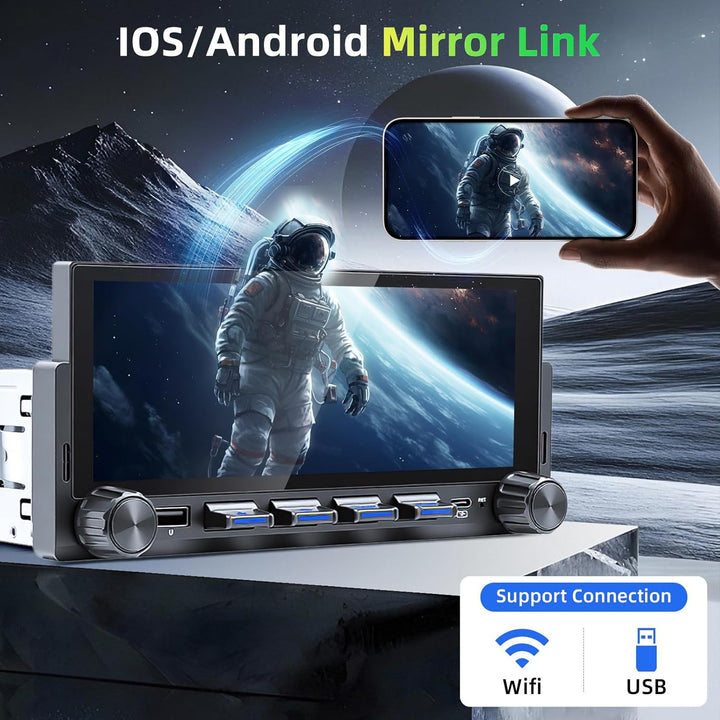 Autoradio 1 DIN mit Wireless CarPlay & Android Auto, 6,86-Zoll HD Touchscreen Auto Display, Mirror L