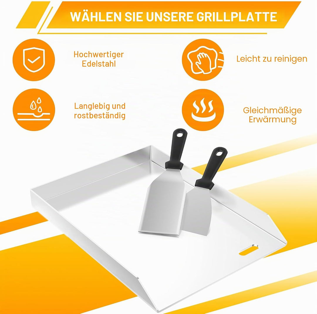 Froadp Edelstahl Grillplatte | 30x40x4cm Universal BBQ Plancha mit Ölrinne | BBQ Plancha für Gas- &amp;