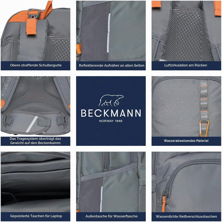 Beckmann Sport Junior Green Orange Schulrucksack, ergonomisch, mit Laptopfach