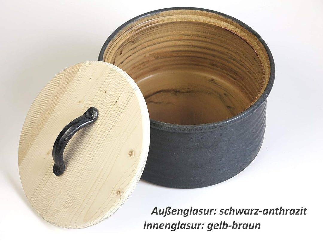 M – Brottopf für die kleinere Familie, schwarz-anthrazit, Keramik/Holz, für ein bis vier