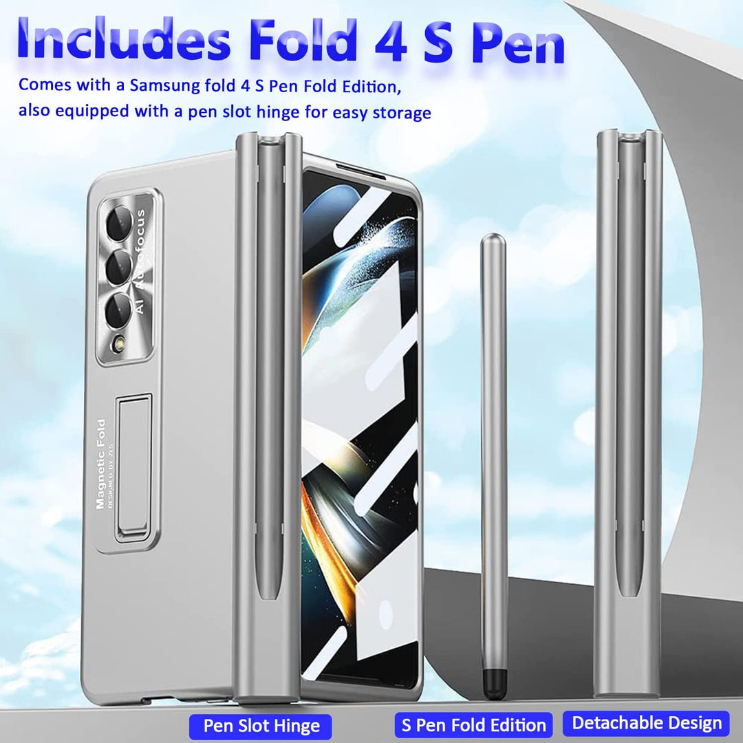 Miimall Kompatibel mit Samsung Galaxy Z Fold 4 Hülle mit S Pen+Displayschutz+Kameraschutz, [Scharnie