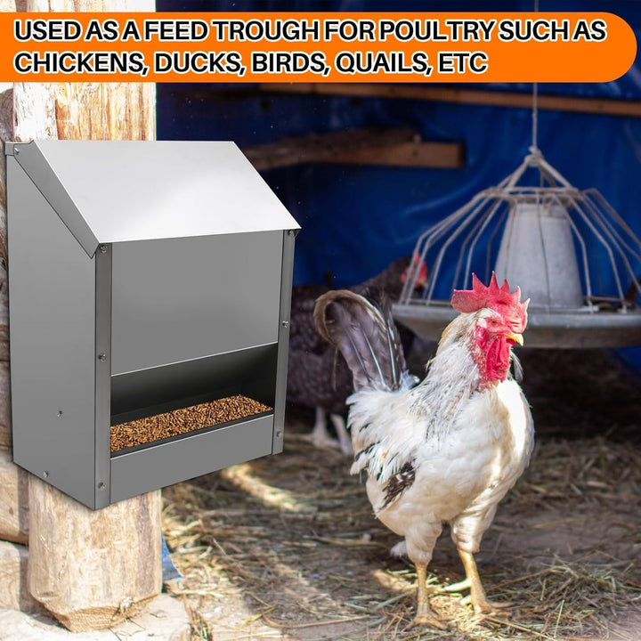 MUYIRTED 10kg Futterautomat Hühner Gross Geflügelfütterer Metall, Hühnerfutter Automat Mit Dach, Fut