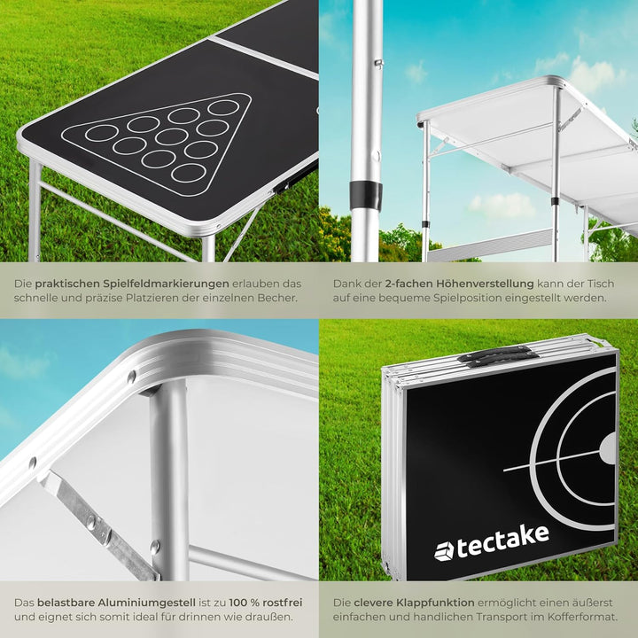 tectake® Bierpong Tisch, Beer Pong Tisch, inkl. 100 Becher (50 rot & 50 blau) und 6 Bälle, höhenvers