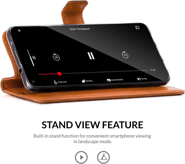 SURAZO Handy Hülle Für Samsung Galaxy S9 Plus - TV RFID Nubuk Nussbraun - Glattleder Premium - Vinta