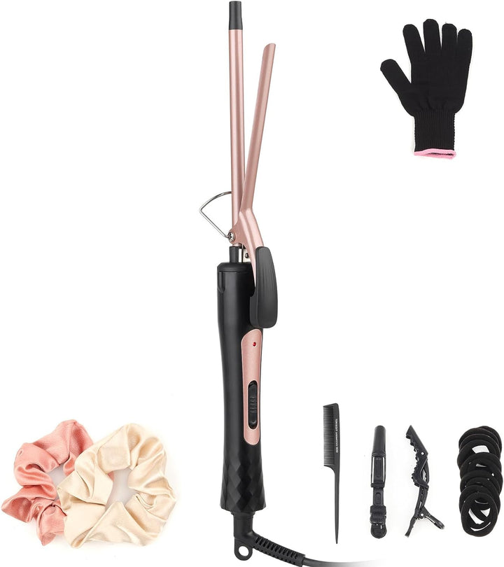 Mini Lockenstab kleine Locken, Schlanker Lockenstab 9mm mit Klammer Professional Keramik für Spirall