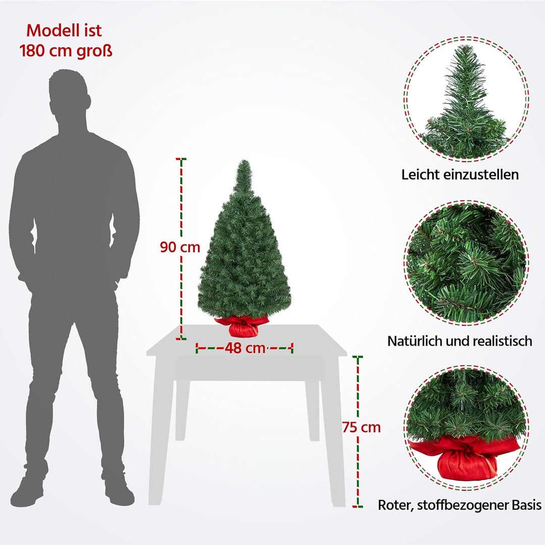 Yaheetech 90cm künstlicher Weihnachtsbaum, Mini Weihnachtsbaum, Weihnachtsdeko, Christbaum, schwer e