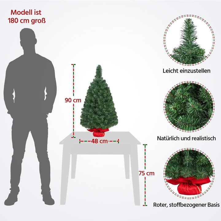 Yaheetech 90cm künstlicher Weihnachtsbaum, Mini Weihnachtsbaum, Weihnachtsdeko, Christbaum, schwer e