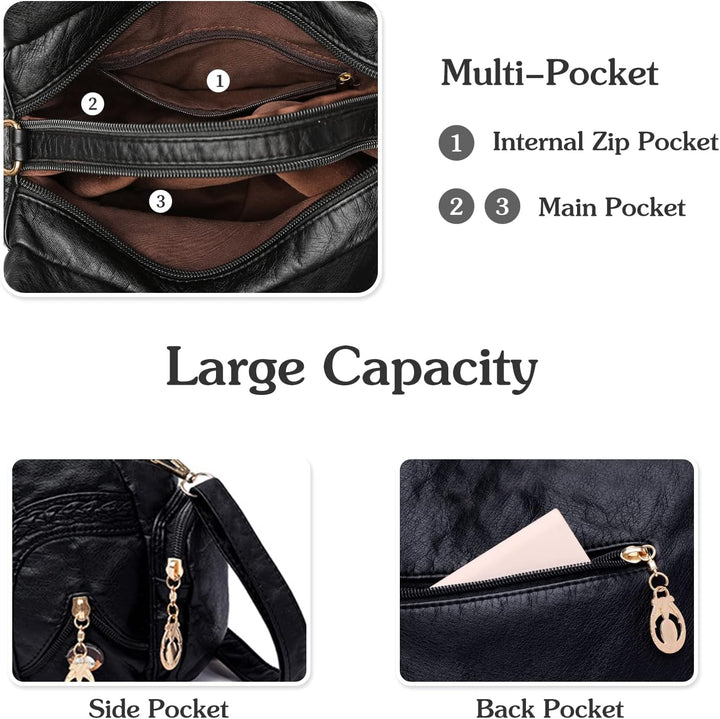 PORRASSO Damen Handtasche Mode Schultertasche Hobo Tasche Weiches PU Leder Umhängetaschen Frauen Hen