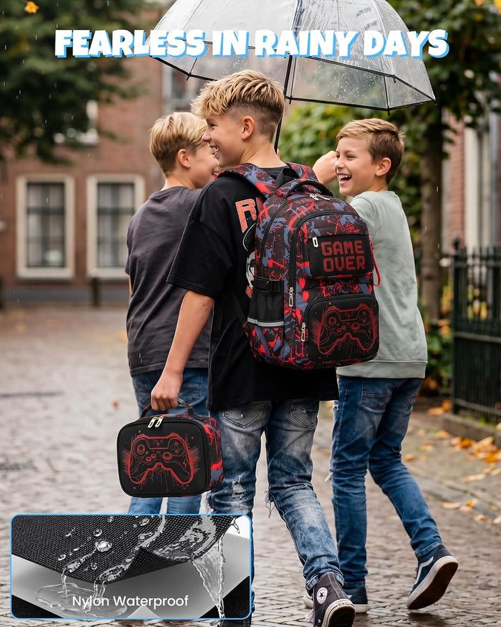 Schulrucksack Jungen Teenager 3 Teilig, Schultasche Kinder für 3. bis 7. Klasse mit Lunch Tasche Fed