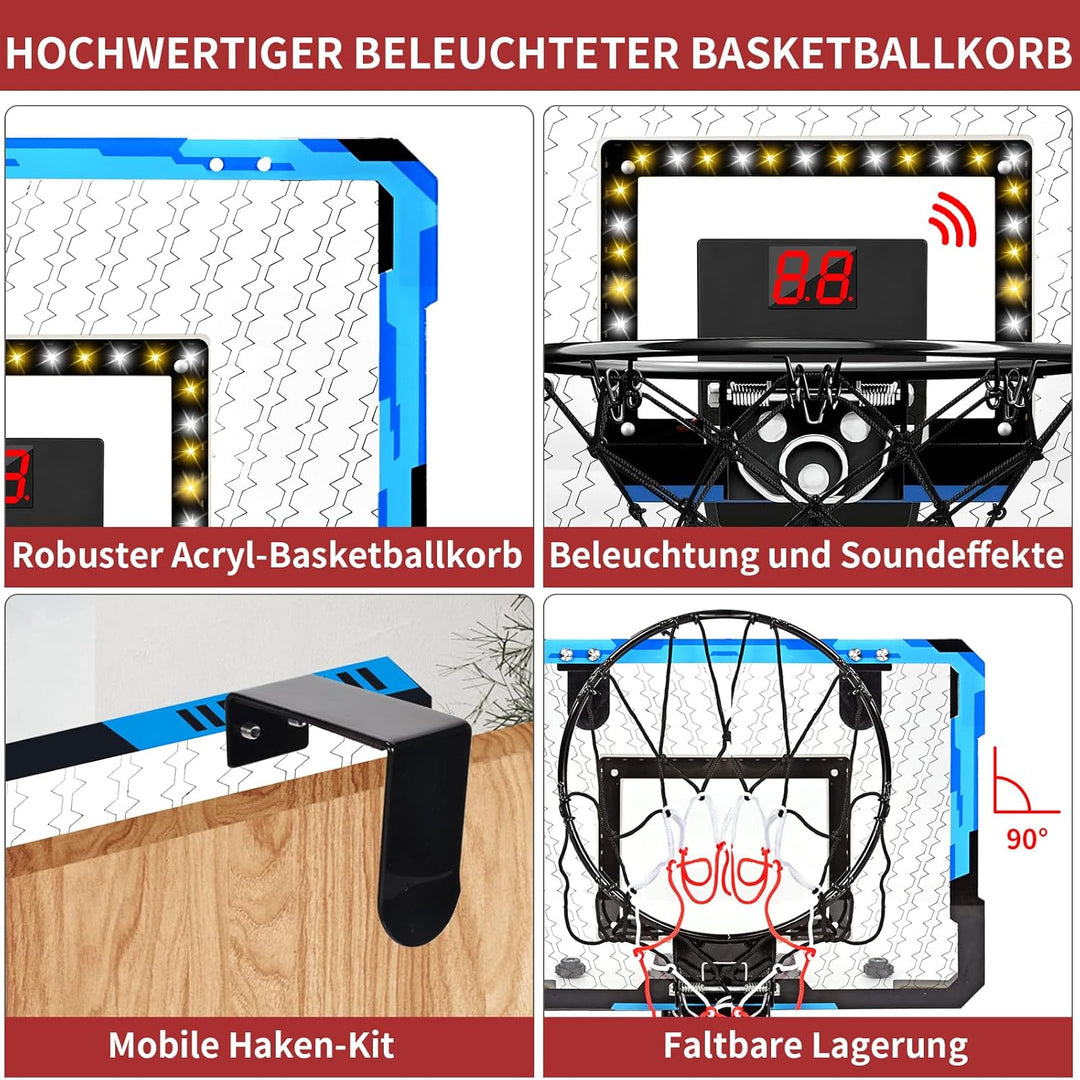 ZWOOS Basketballkorb Indoor Set für Kinder, Mini Basketballkorb Mit 4 Ball, 39x28cm, Pumpe & Befesti