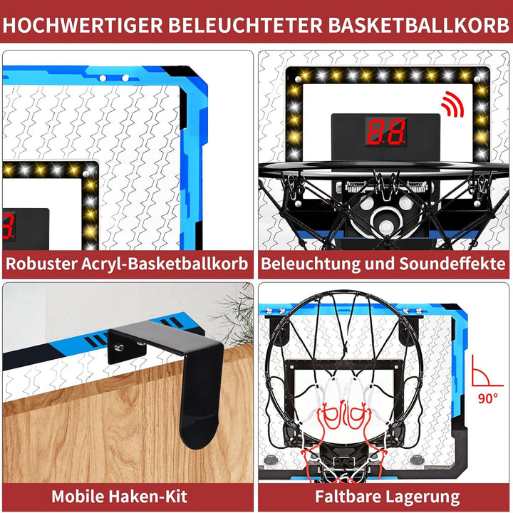 ZWOOS Basketballkorb Indoor Set für Kinder, Mini Basketballkorb Mit 4 Ball, 39x28cm, Pumpe & Befesti