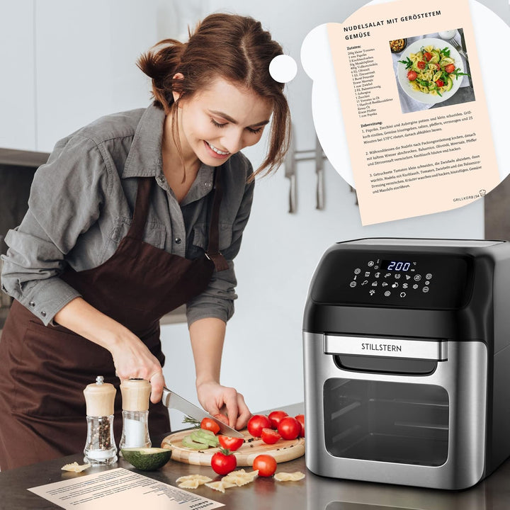 Stillstern Heissluftfritteuse 12L mit LED-Touchscreen, 120 Rezepte auf Deutsch, 12 Programme, Vorhei