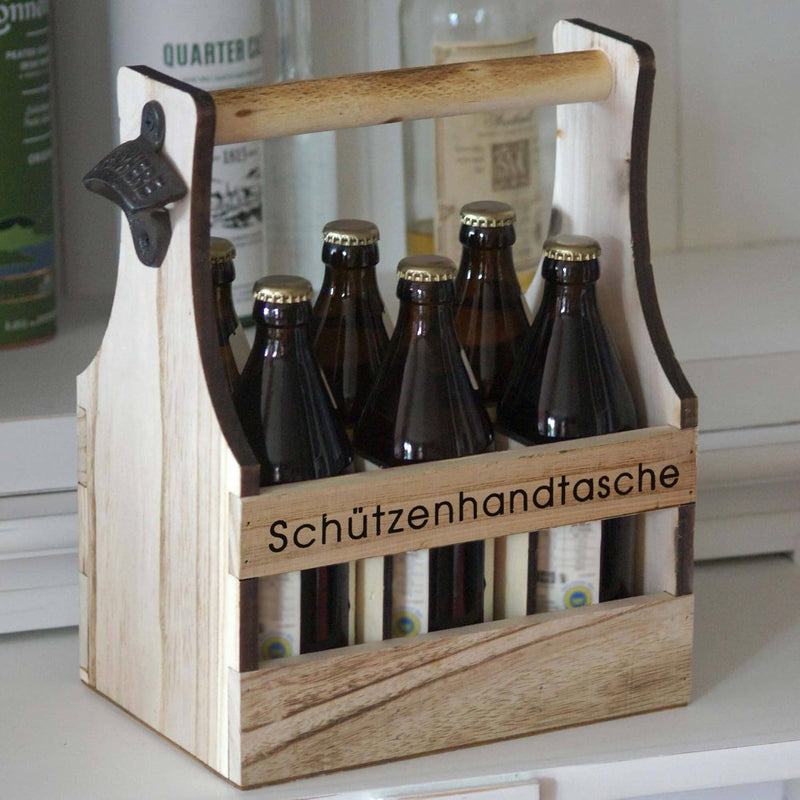 UNUS Home Schützenhandtasche Bier, Flaschenträger aus Holz für 6 Flaschen, Bierträger mit Flaschenöf