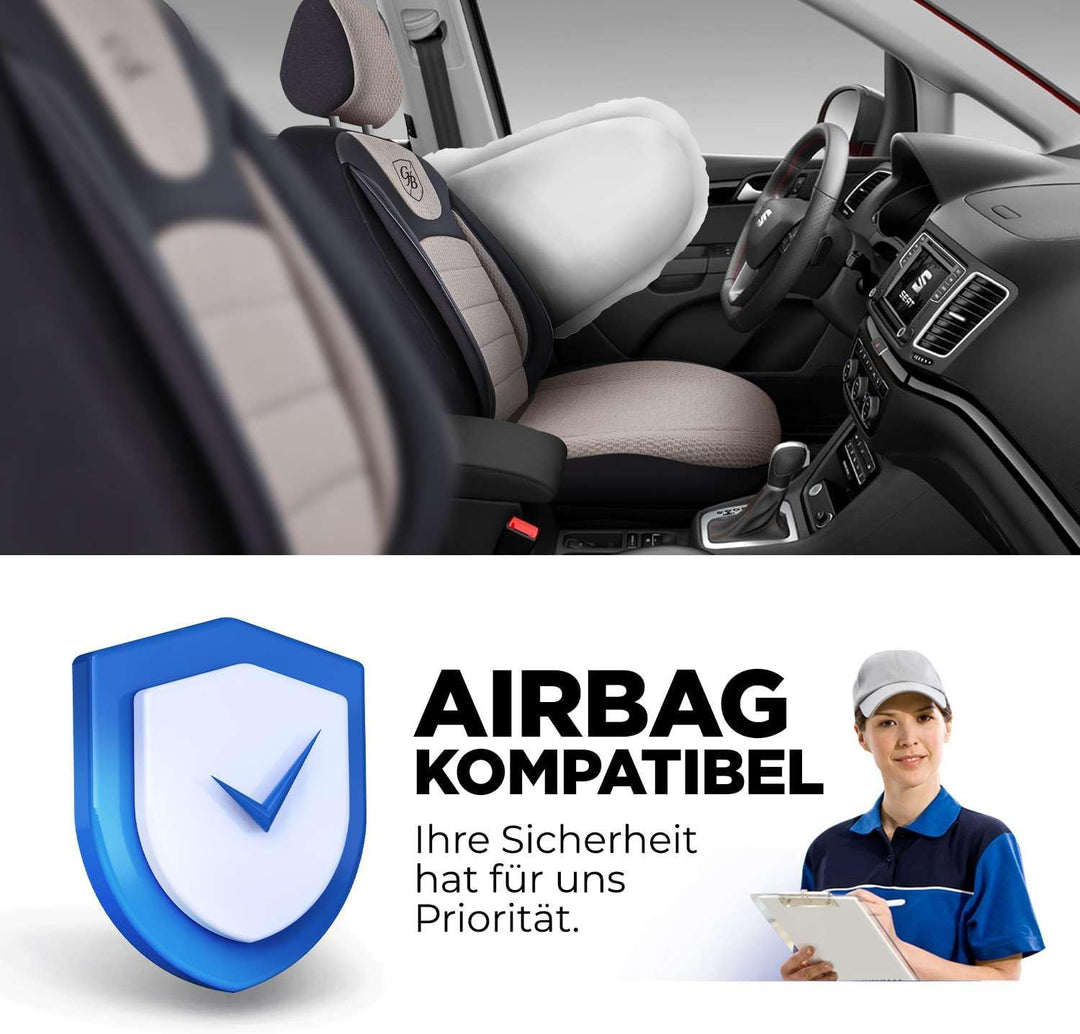 Autositzbezüge Universal für PKW & SUV – Premium Vordersitze Auto Sitzbezug aus Webstoff, Beige-Schw