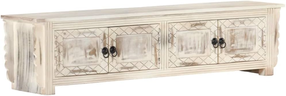 vidaXL Mangoholz Massiv TV Schrank mit 4 Türen Lowboard Fernsehtisch Fernsehschrank TV Möbel Board S