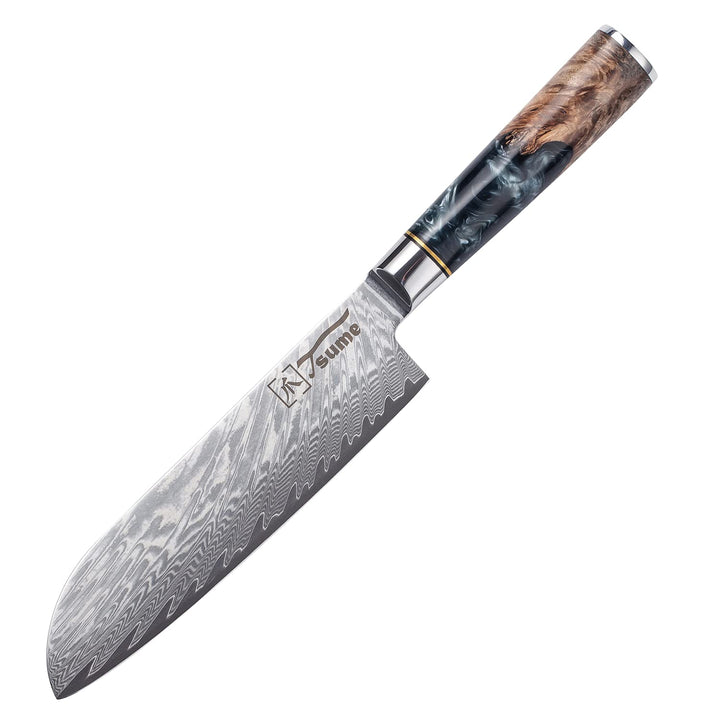 Tsume Santoku Messer Onyx, Klingenlänge 19cm, Echtes Damast Küchenmesser, 67 Schichten VG10 Edelstah