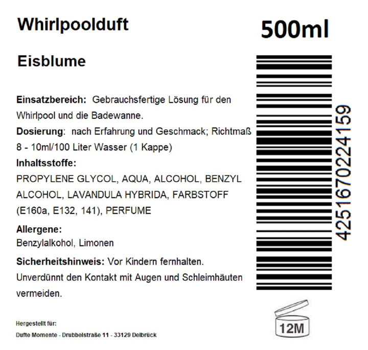 Dufte Momente | Whirlpool Duft 500ml | Eisblume (Geranium, Menthol, Rose) | mit naturreinen und natü