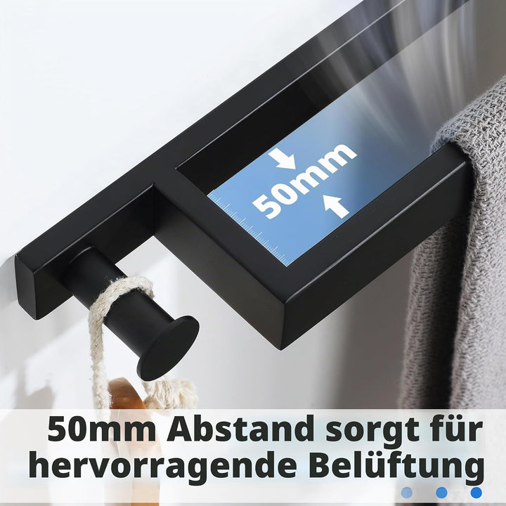 SAYAYO Handtuchhalter Schwarz 40cm Handtuchhalter zum Bohren Handtuchstange Edelstahl mit Haken Gäst