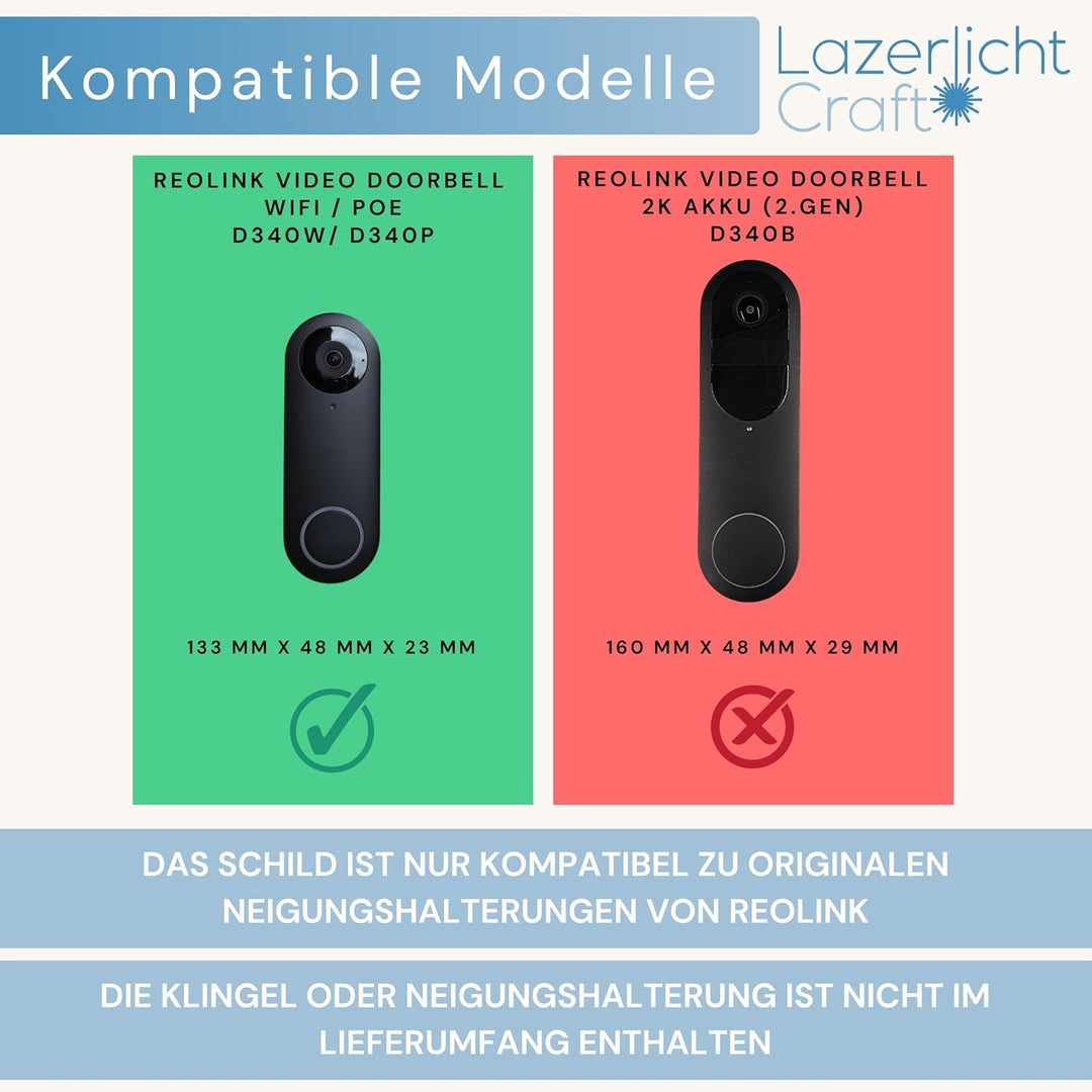 Klingelschild für Reolink Video Doorbell PoE/WiFi D340W D340P |Schwarz oder Anthrazit | Hausnummer,
