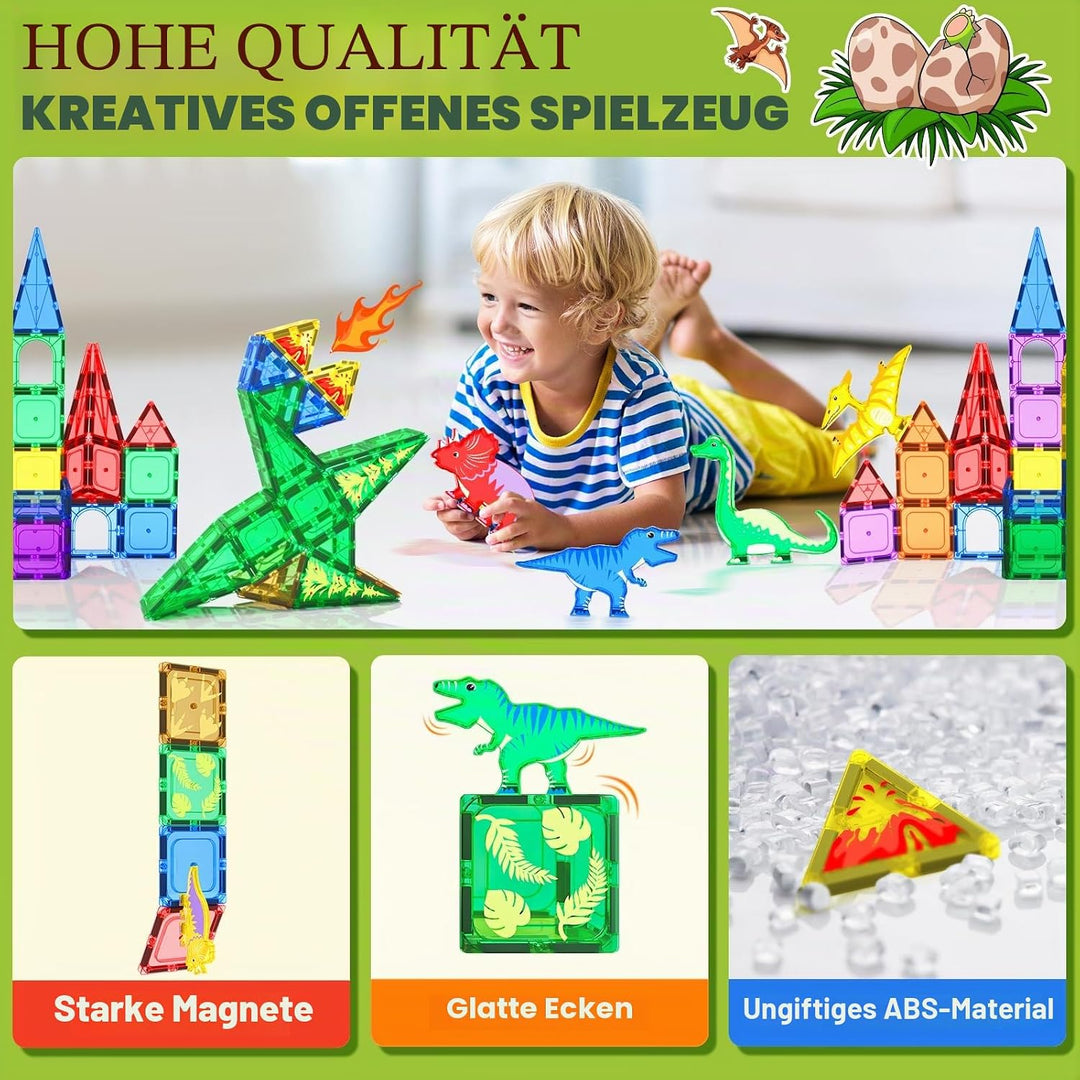 Dinosaurier-Spielzeug, magnetische Fliesen – Magnetbausteine für Kleinkinder, Kinderspielzeug, MINT,