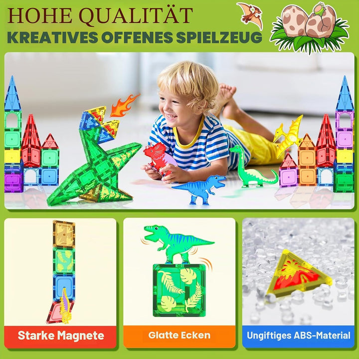 Dinosaurier-Spielzeug, magnetische Fliesen – Magnetbausteine für Kleinkinder, Kinderspielzeug, MINT,