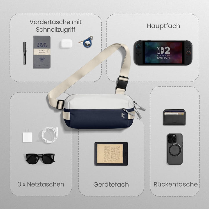 tomtoc Premium T21 Sling Bag Herren 3L EDC Umhängetasche, leichte robuste Schultertasche für iPad mi