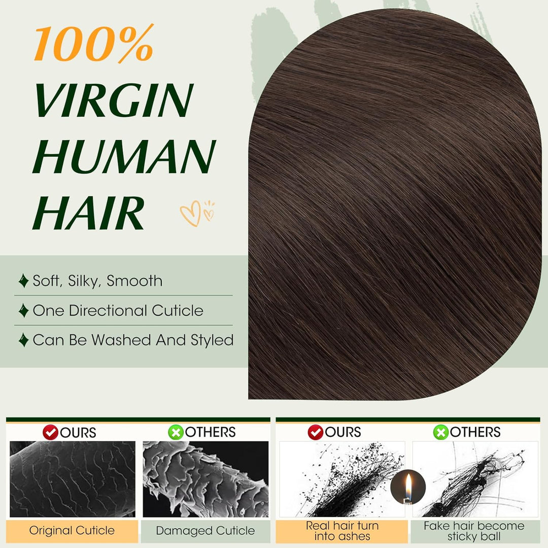Elailite Bündel Extensions Echthaar #2 Dunkelbraun 25cm Sew in Haar Haarverlängerungen Weft Brasilia