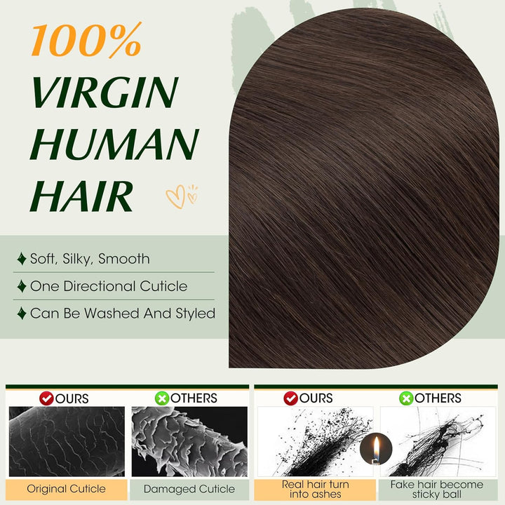 Elailite Bündel Extensions Echthaar #2 Dunkelbraun 25cm Sew in Haar Haarverlängerungen Weft Brasilia
