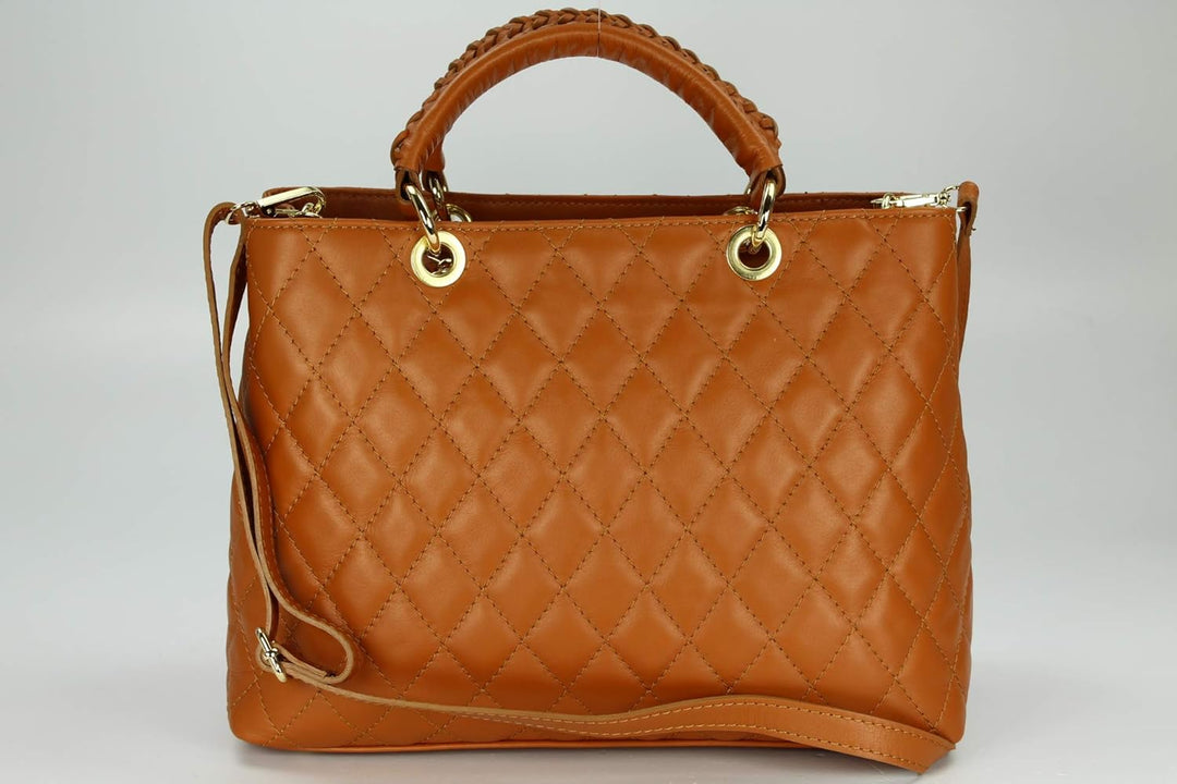 Belli edle italienische Echt Nappa Leder Damentasche Henkeltasche Umhängetasche gesteppt - 34x25x17