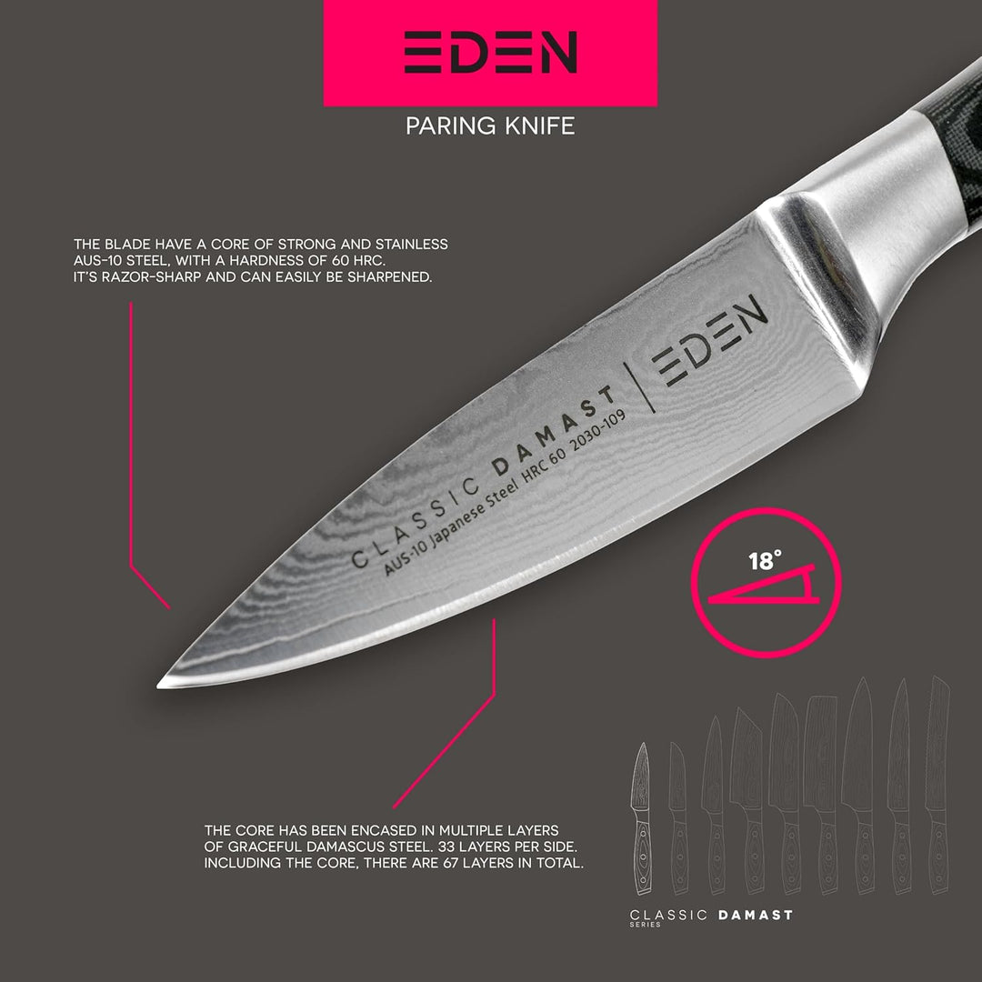 Eden Classic Damast Officemesser 9 cm Küchenmesser EQ2030-109 Super Scharfes Allround-Küchenmesser,