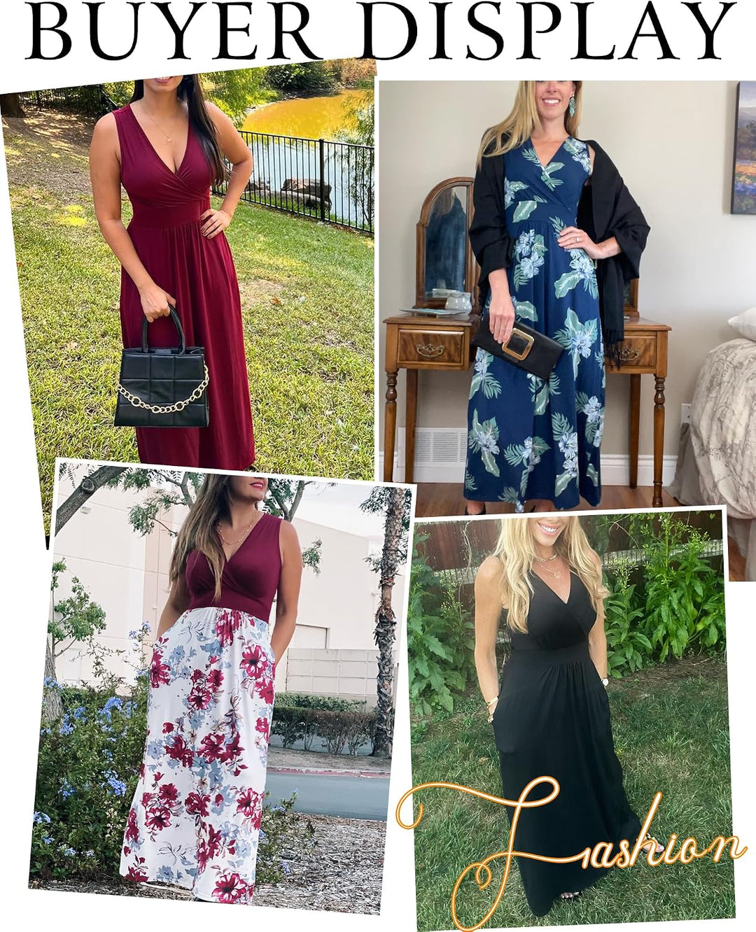 AUSELILY Maxikleid Damen Sommer Abendkleid ärmellos Kleider Lang Elegant V Ausschnitt mit Taschen We